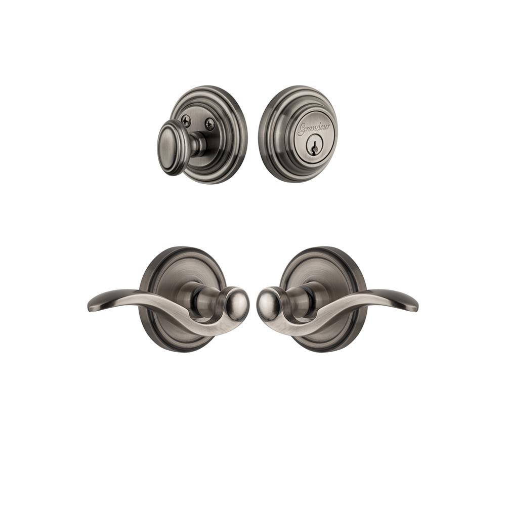 Grandeur by Nostalgic Warehouse Single Cylinder Combo Pack Keyed Differently Right Handed - Georgetown Rosette with Bellagio Lever and Matching Deadbolt in Antique Pewter